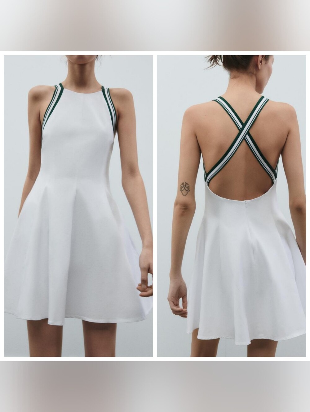 Zara White Fit-and-Flare Dress with Striped Crisscross Straps